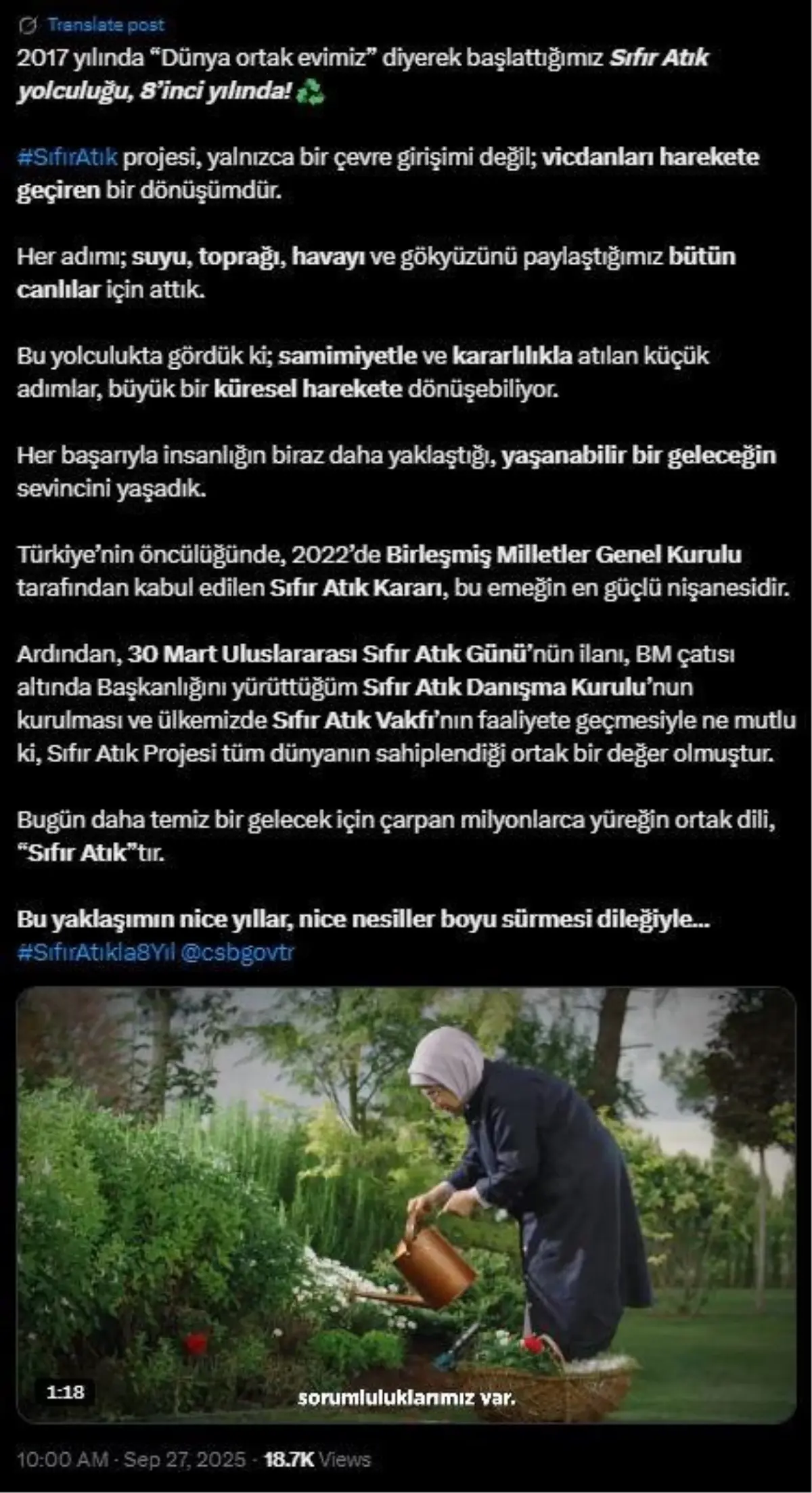 emine erdogandan sifir atik projesinin yil donumune iliskin paylasim Td8VAEyd